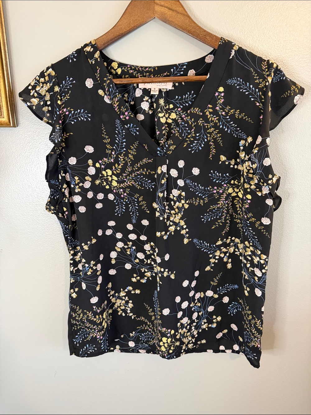 Philosophy Republic Clothing Floral Flutter Sleeve Blouse Black Size Small - Picture 4 of 8